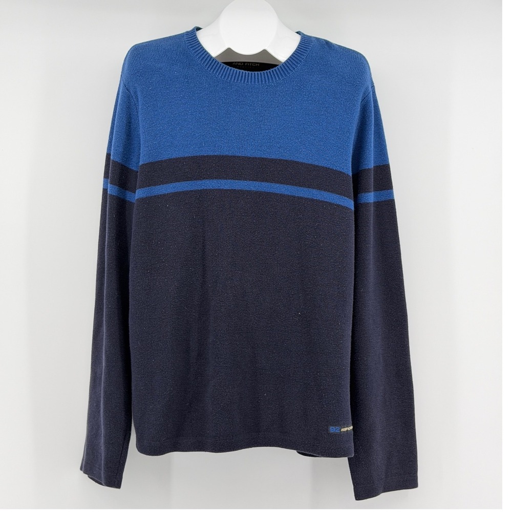 Vintage Abercrombie & Fitch Crewneck Sweater Mens XL Blue Striped Knit Casual
